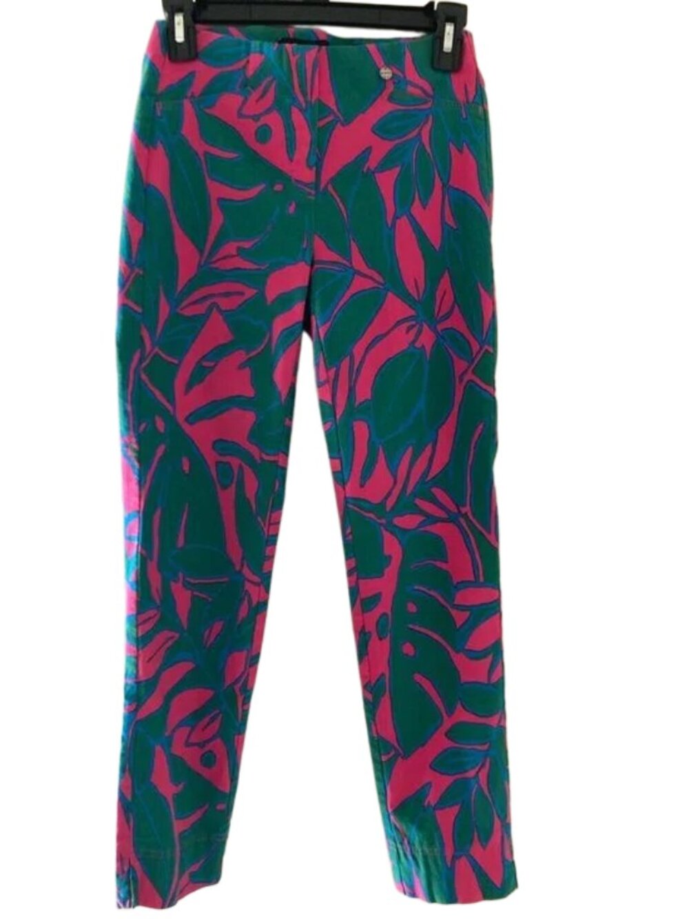 Robell Pink & Teal Leaf Print Trousers